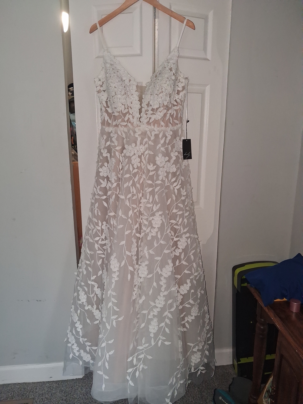 Ivory Floral Appliqué V-Neck A-Line Bridal Gown